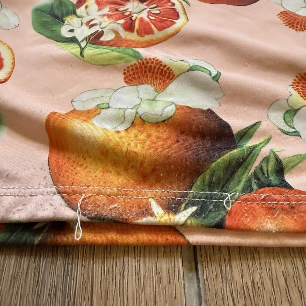 Kortni Jeane pink citrus orange print off the shoulder ruffle swim top 6 / 7